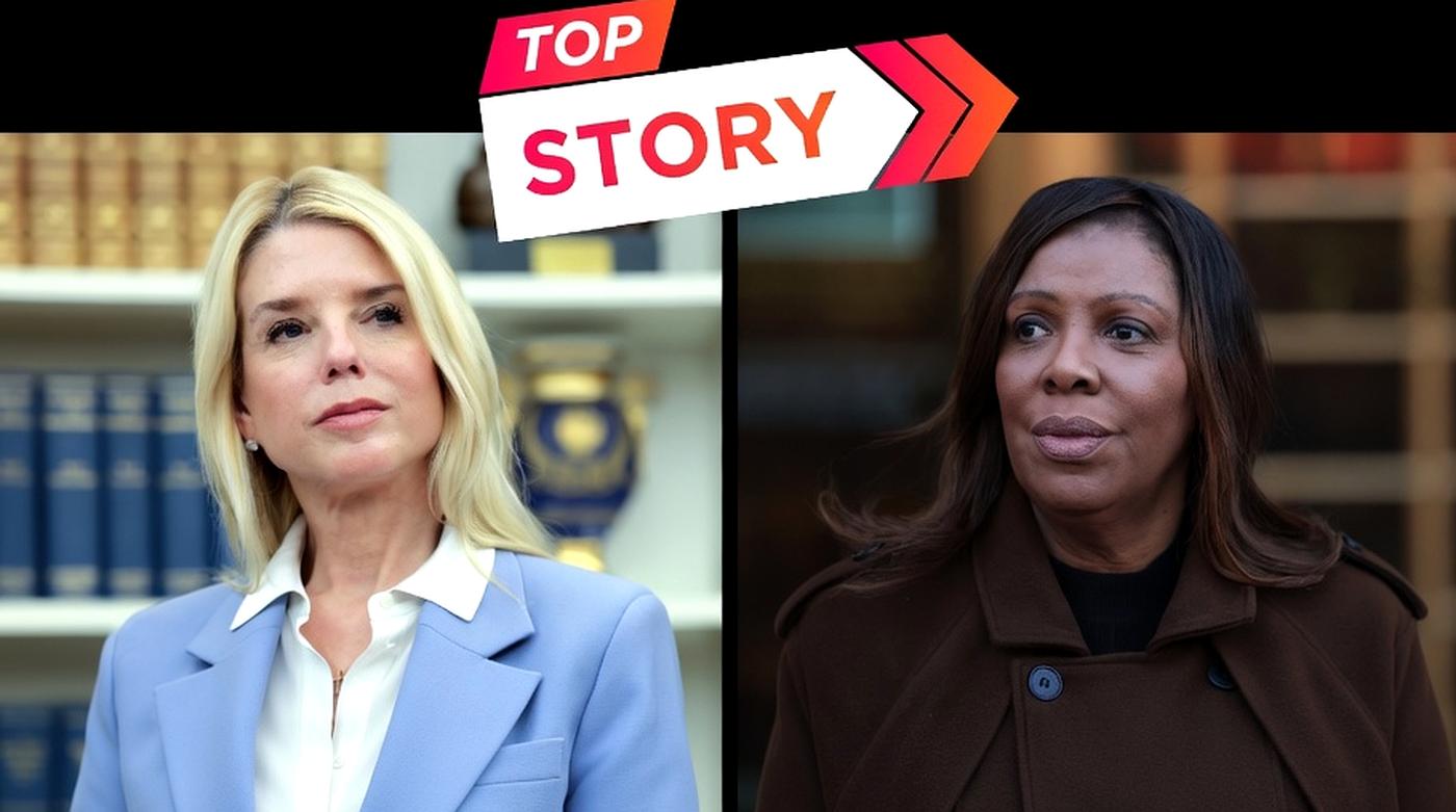 Split image showing two women side by side with a 'TOP STORY' banner above. Left: blonde