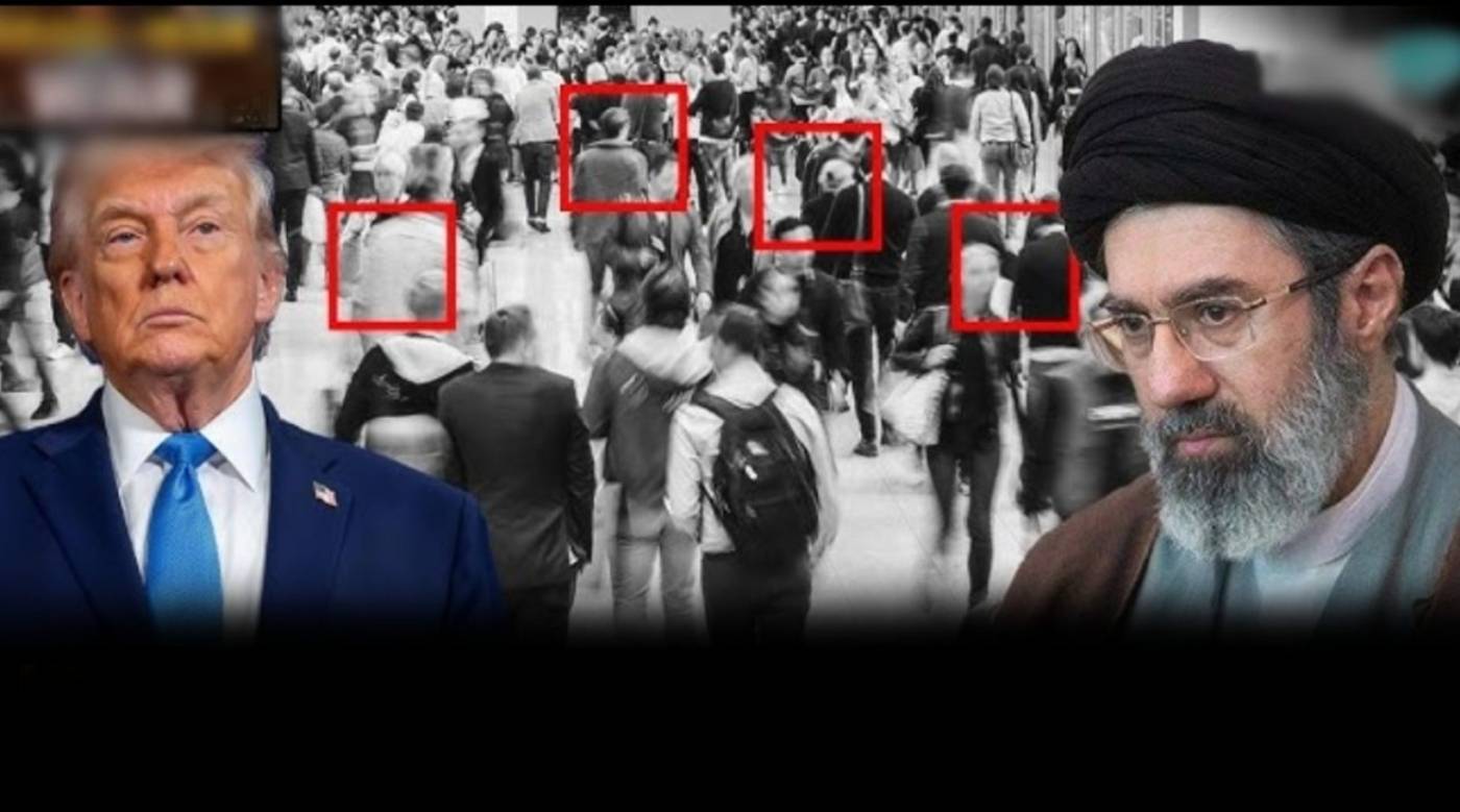 Donald Trump and Ayatollah Khamenei with highlighted crowd