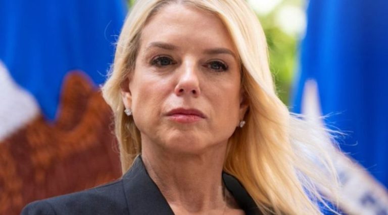 Pam Bondi serious expression breaking news