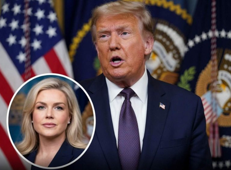 donald Trump speaking at podium with American flag and presidential seal behind him