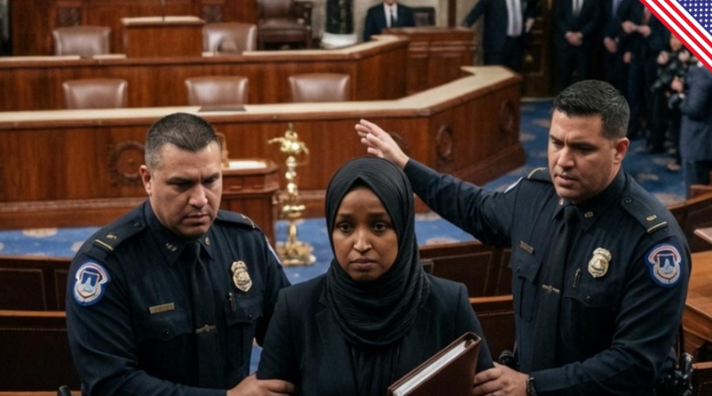 u.S. Capitol Police officers escort a woman in a black hijab through the House chamber