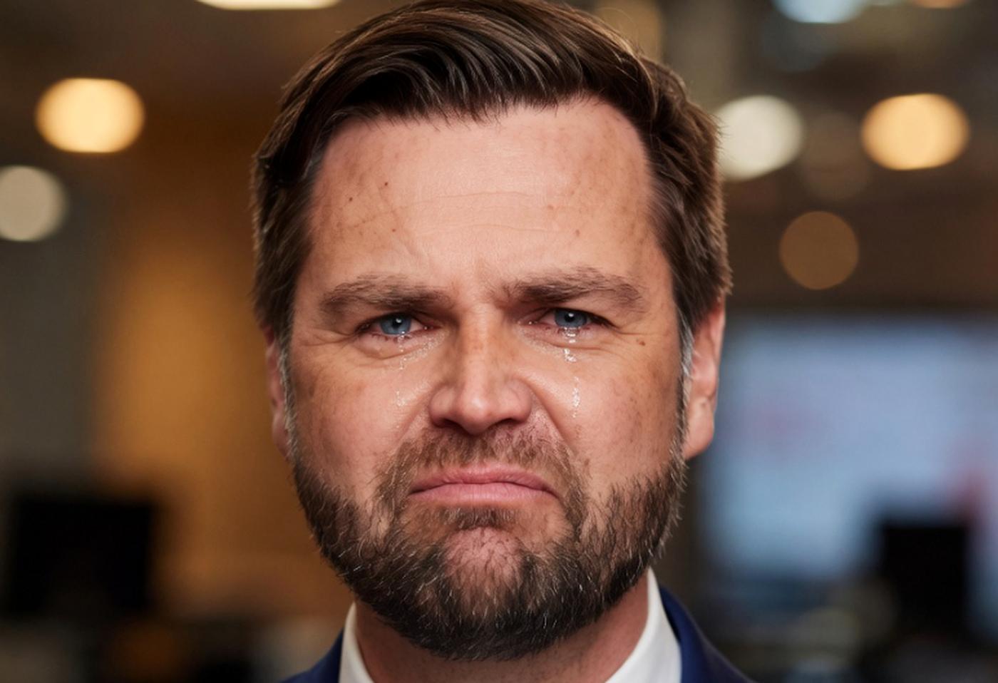 emotional businessman with tears in a corporate office setting