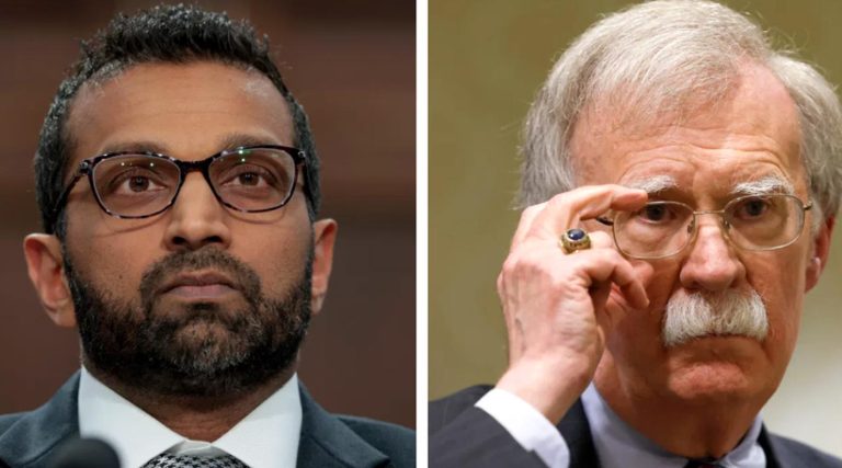 split portrait of two men in formal suits, one with dark hair and glasses, the other with