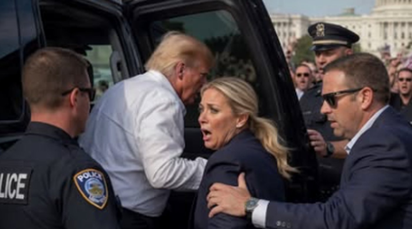trump escorted by police amid chaotic scene, tension rises