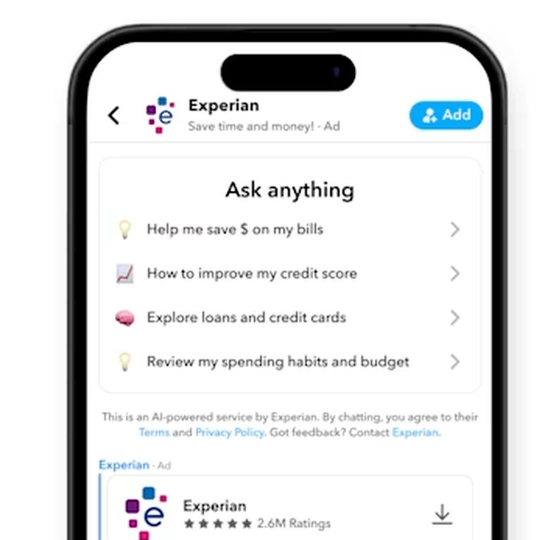 experian app interface financial advice options
