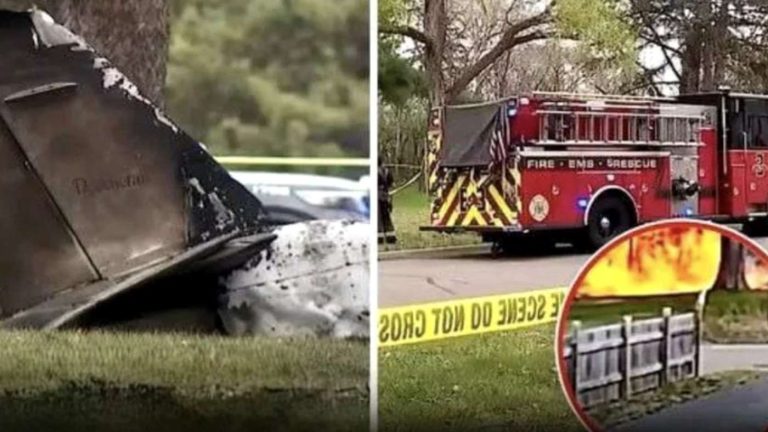 firetruck responds to crash scene with wreckage visible