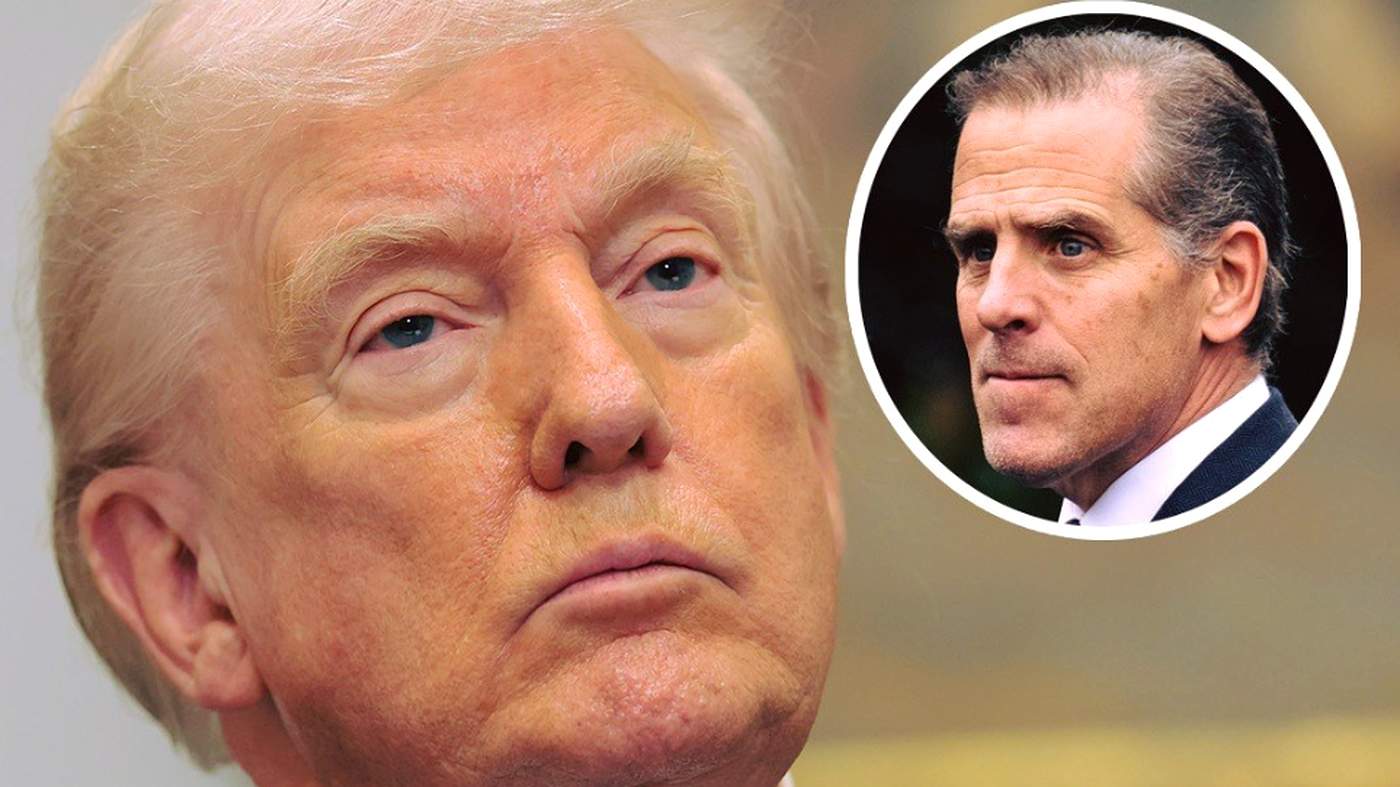 close-up of Donald Trump with inset circular portrait of Hunter Biden in upper right