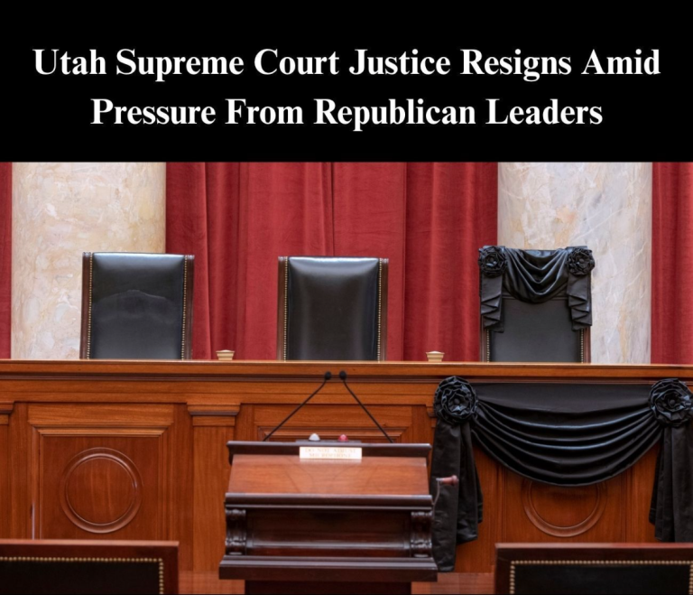 empty judges' chairs in a solemn courtroom setting