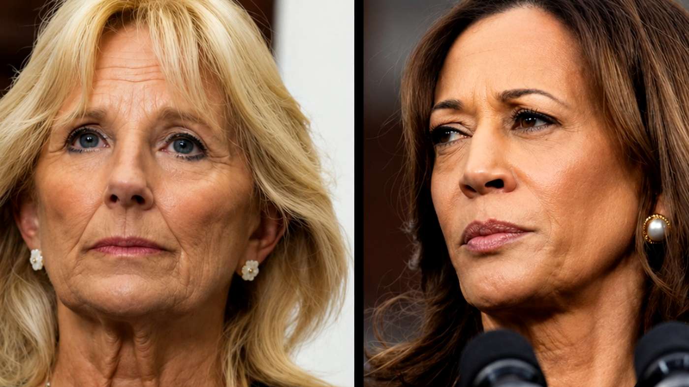 Portraits of Jill Biden and Kamala Harris.