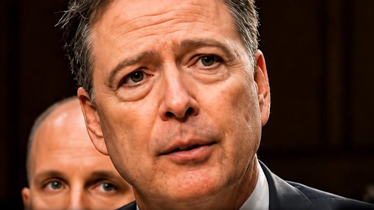 Close-up portrait of James Comey speaking.