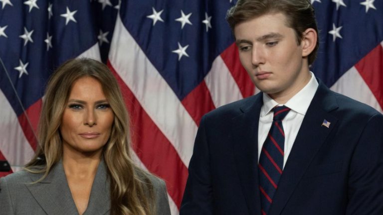 Melania Trump and Barron Trump formal pose