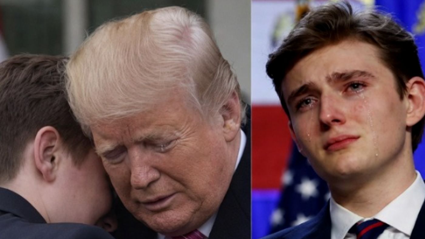 Donald Trump emotional hug with Barron Trump