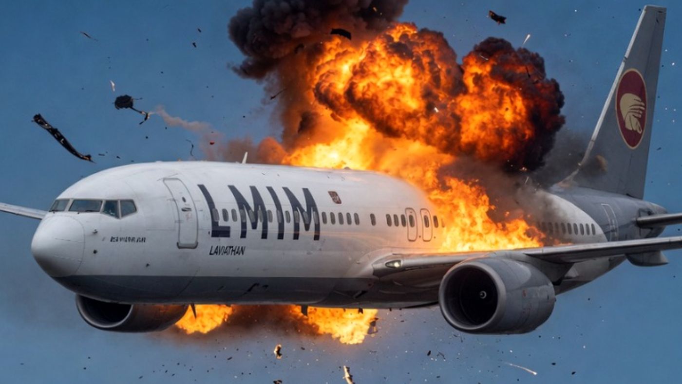 exploding airplane in dramatic aerial scene during flight disaster