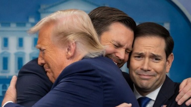 Trump hugs Vance and Rubio in group embrace