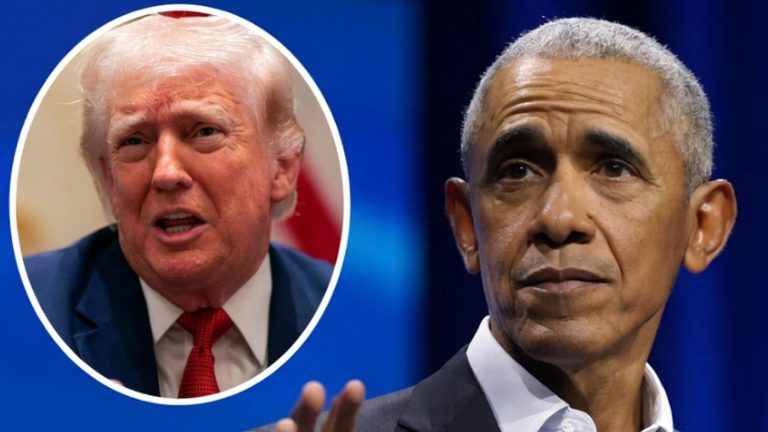 barack Obama and Donald Trump in contrasting expressions during a debate