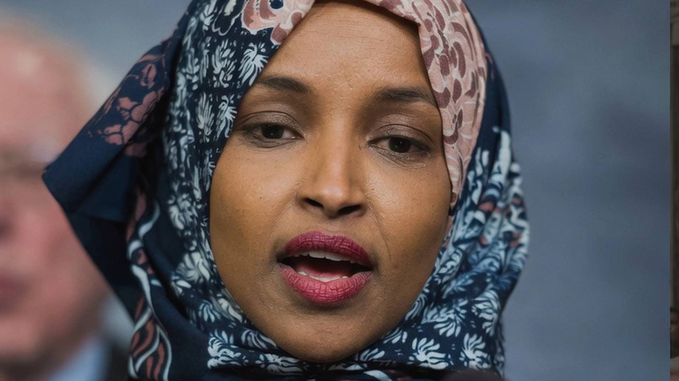 ilhan Omar passionately speaking at a press conference