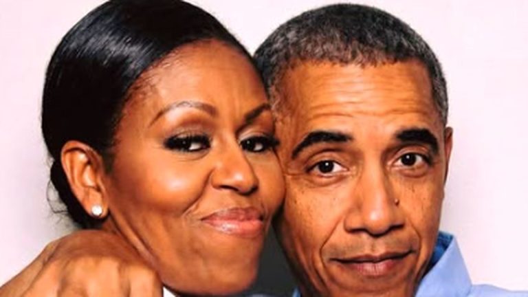 Michelle Obama with Barack and young daughter