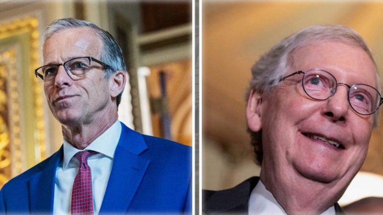 GOP Senators Mitt Romney and Mitch McConnell on Save America Act vote