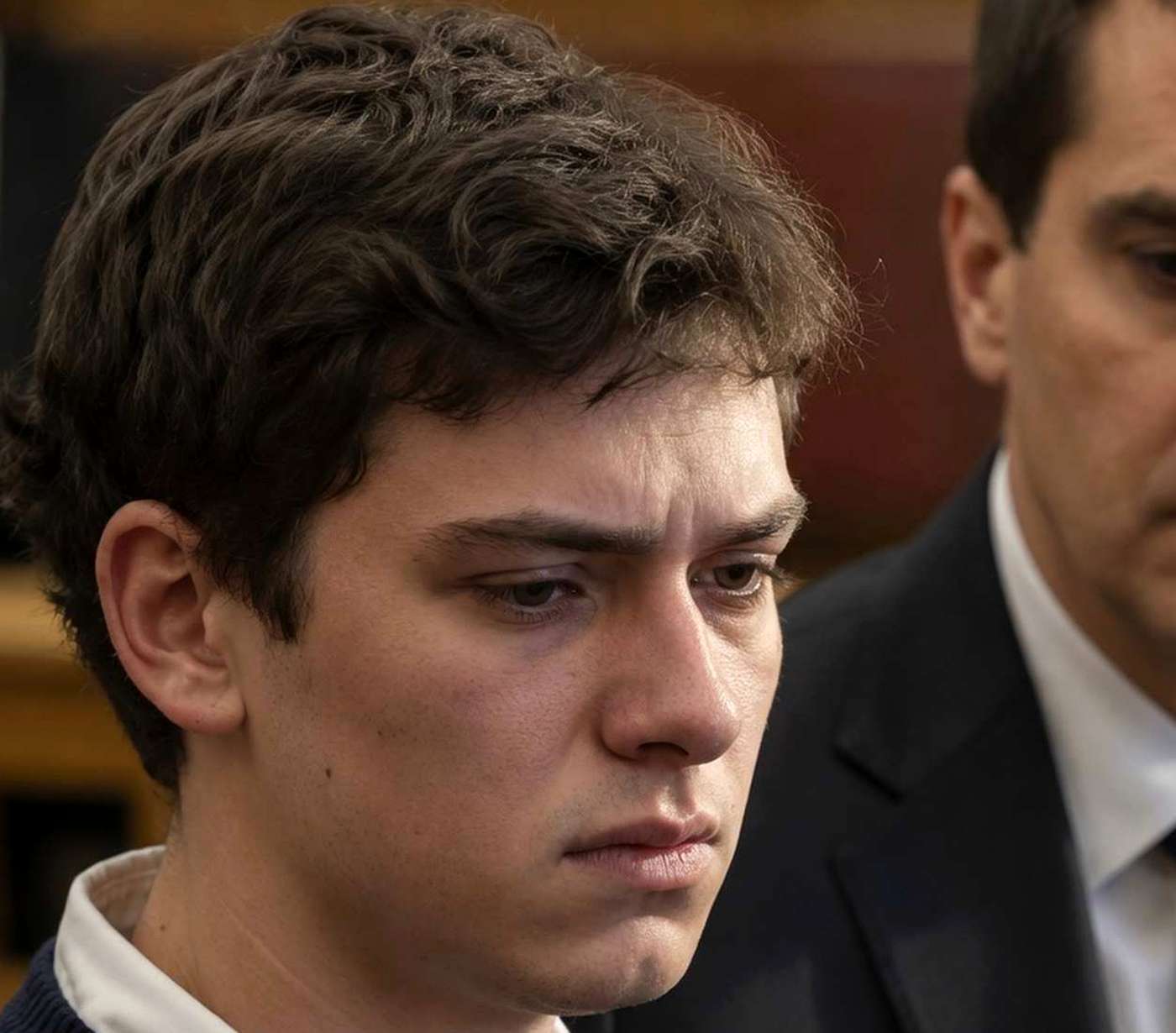 Young man emotional in courtroom
