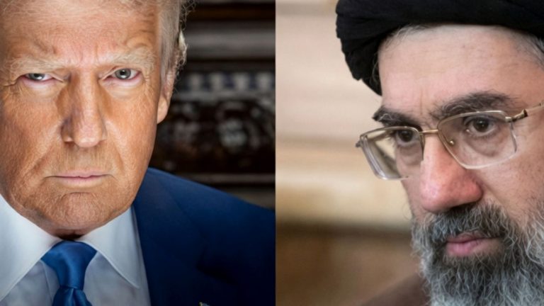 Trump and Khamenei facing off in split portrait