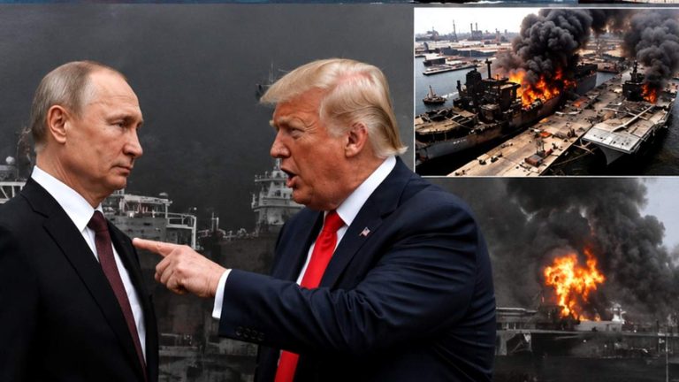 Trump Putin burning ship fighter jets