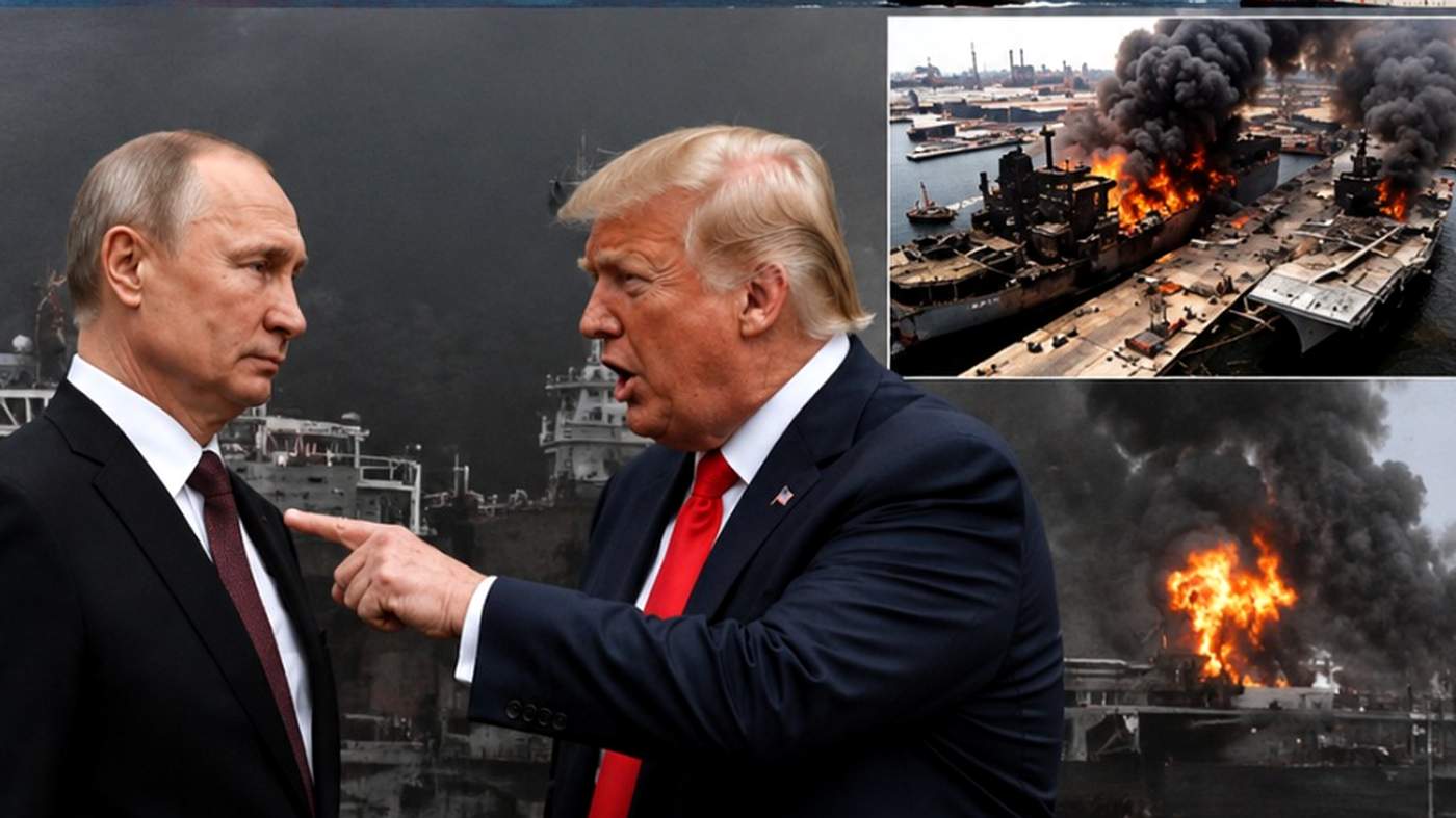 Trump Putin burning ship fighter jets
