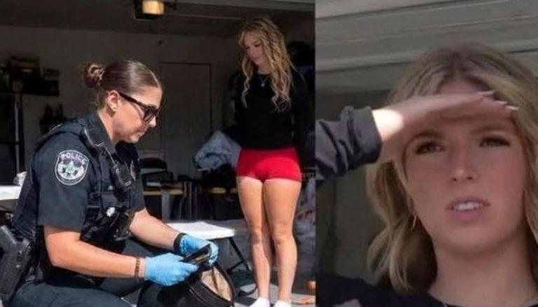 Tara Palmieri arrest police collage red shorts