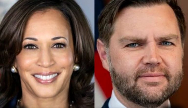Kamala Harris and JD Vance breaking news collage