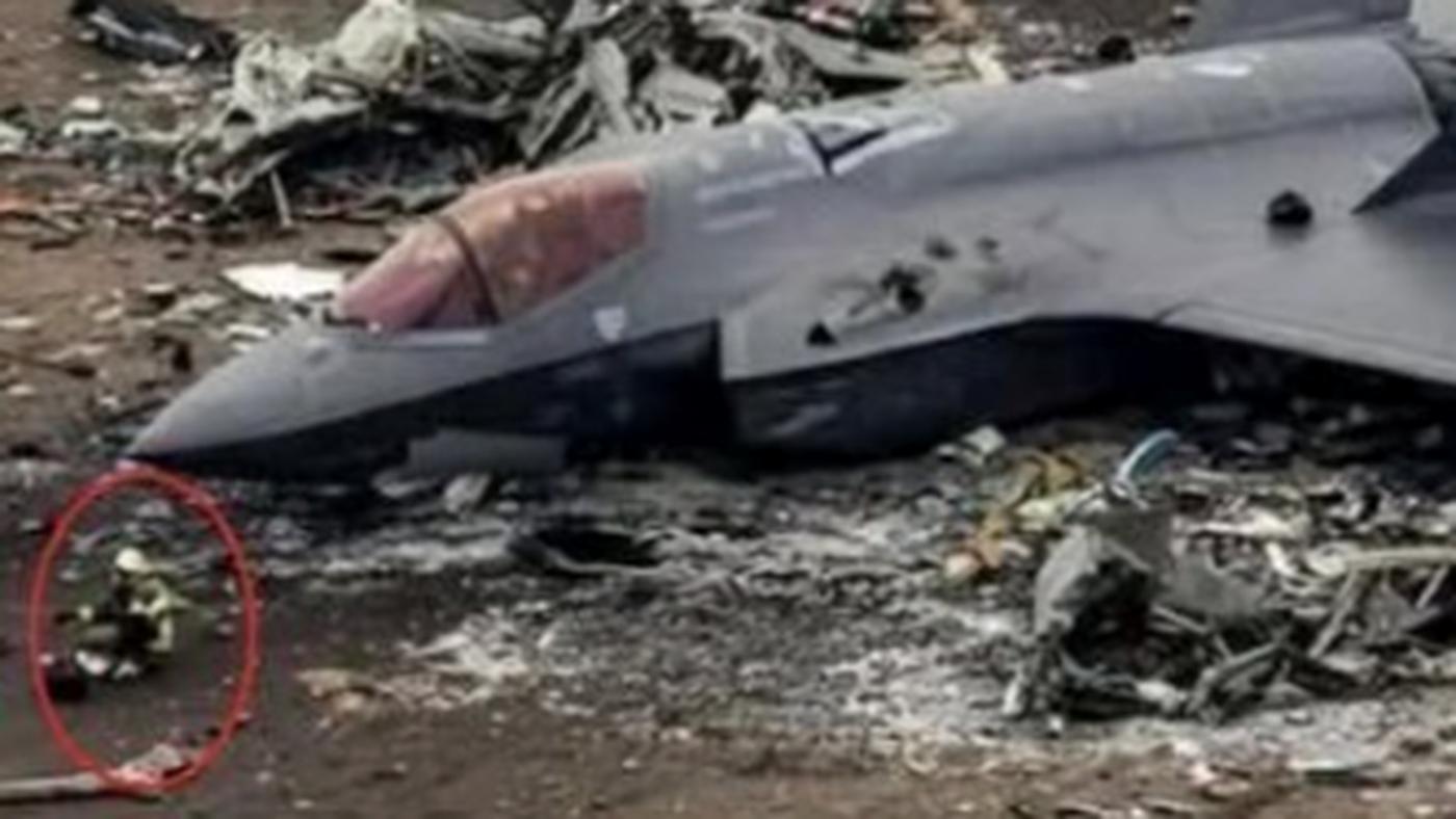 F-35 fighter jet crash wreckage on runway