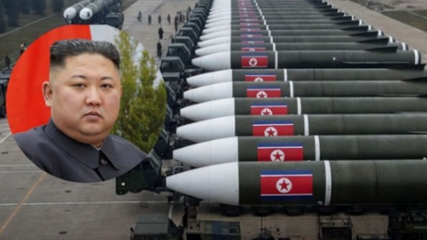 Kim Jong Un with massive North Korean missile lineup
