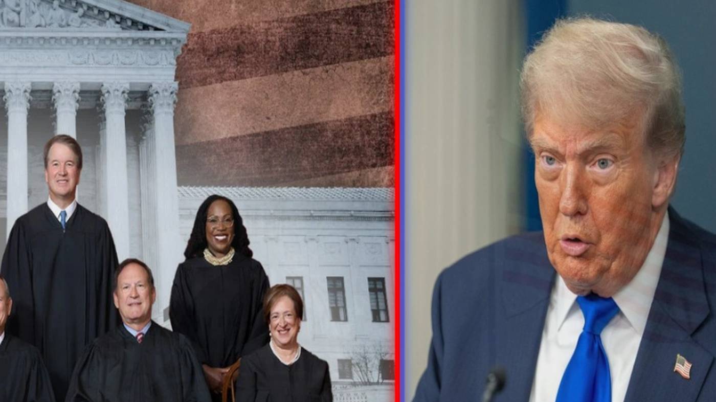 supreme Court justices pose with American flag backdrop