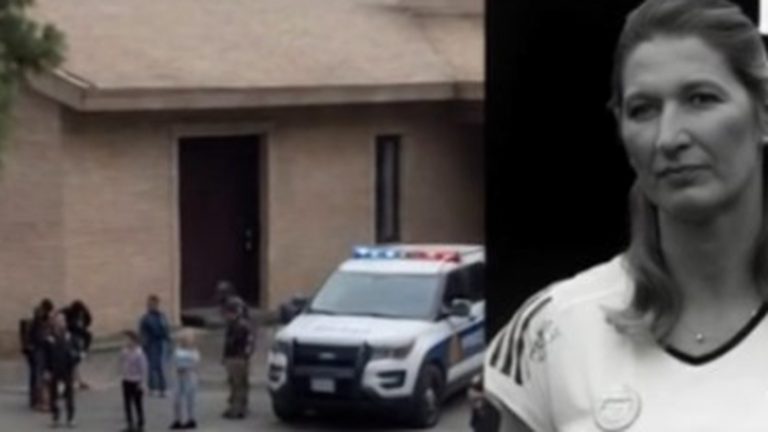 RIP police scene with woman's portrait