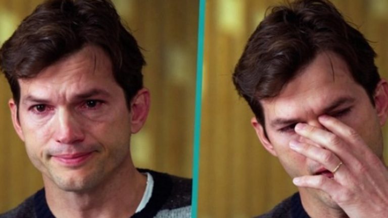 Ashton Kutcher emotional crying portrait split view