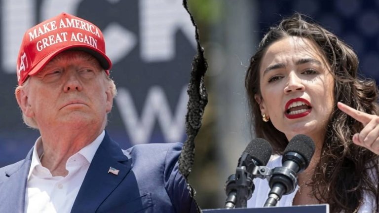 Trump and Ocasio-Cortez split-screen graphic.