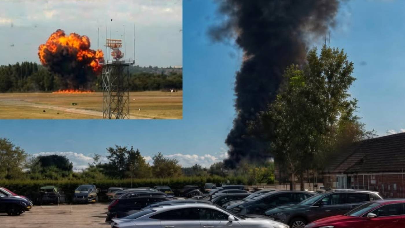 Military airfield drone strike explosion.