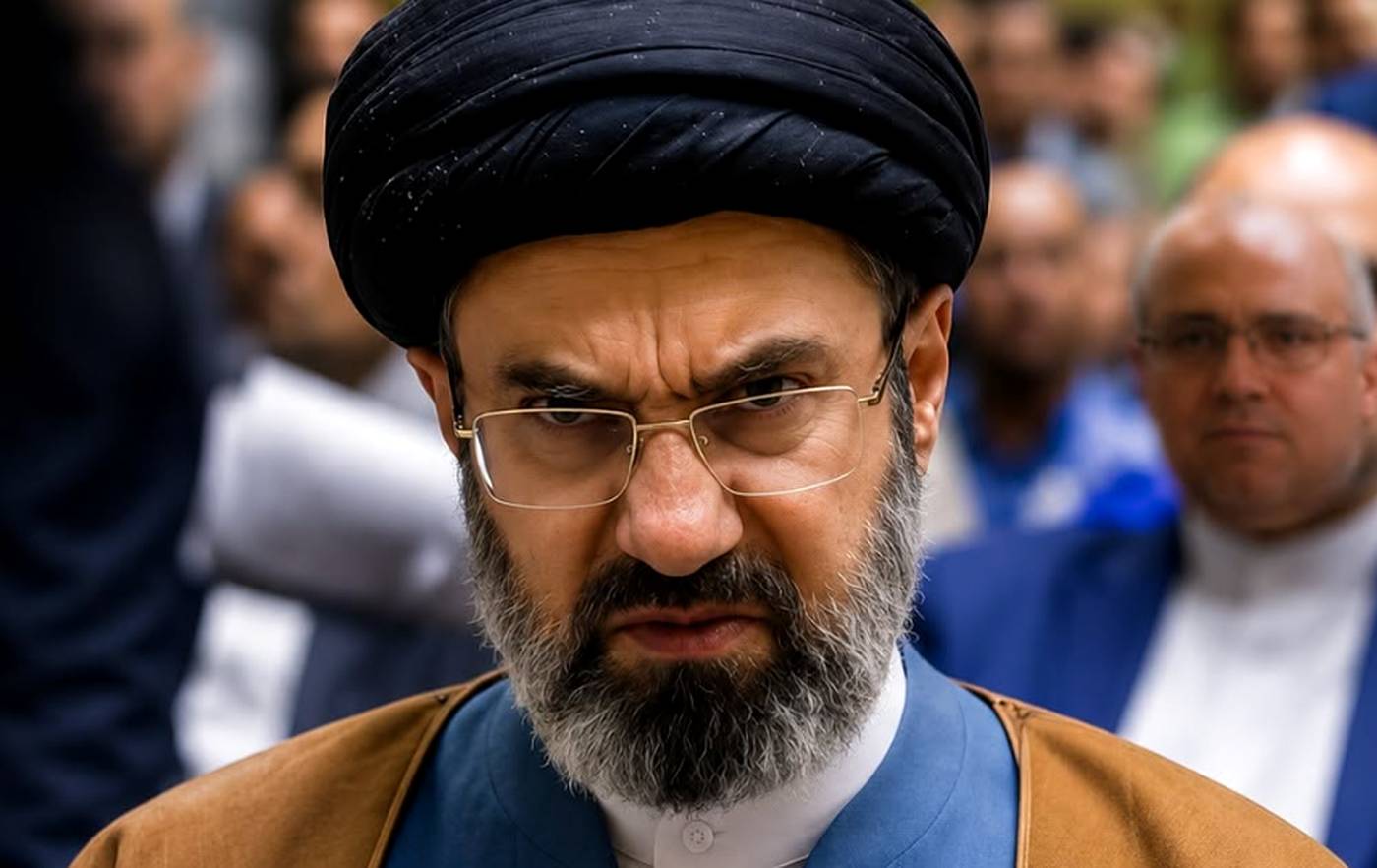 Middle Eastern political official looking stern.