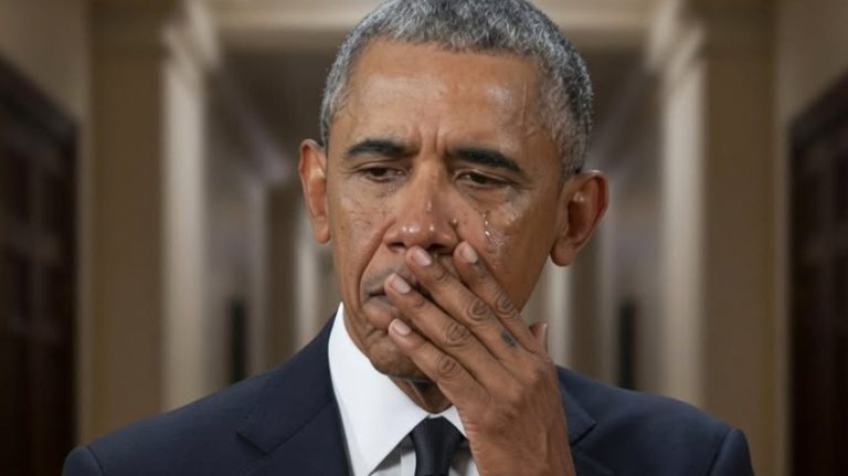 Barack Obama emotional White House address portrait.