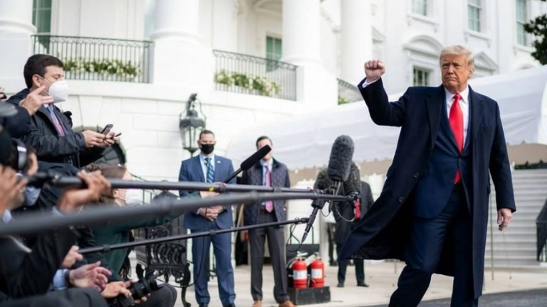 President Trump White House press briefing departure.