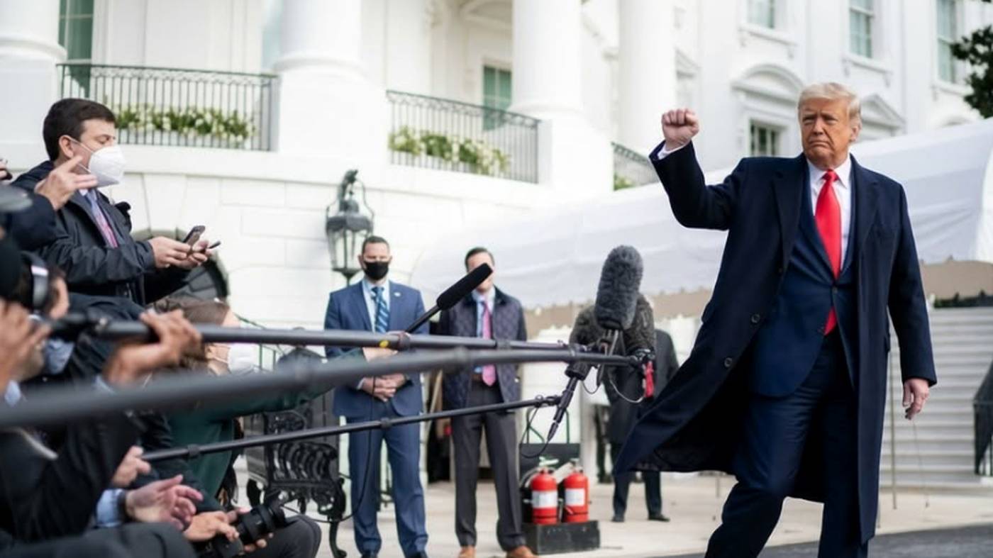 President Trump White House press briefing departure.