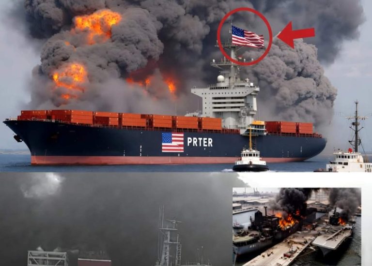 US cargo ship PRTER on fire with Russian jets overhead