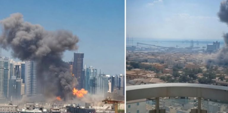 Smoke plumes over Abu Dhabi, Bahrain, Qatar, Saudi Arabia