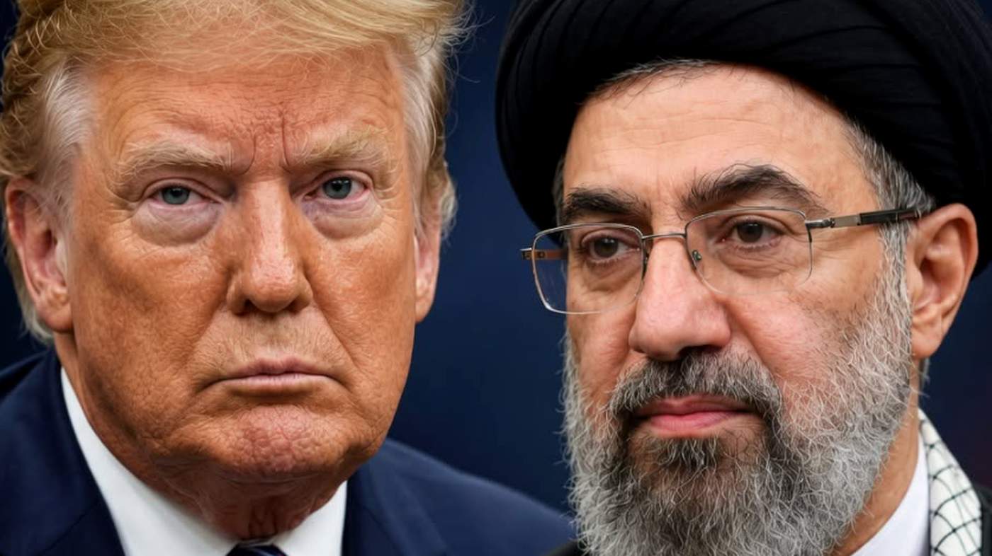 Trump and Khamenei breaking news collage with sirens