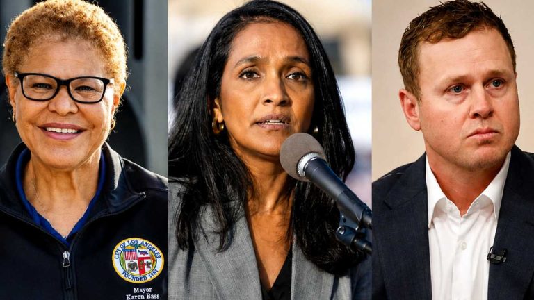 Karen Bass, Nithya Raman, Spencer Pratt news graphic.