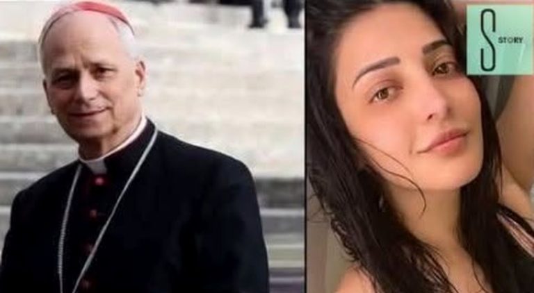 Pope and cardinal collage with woman and Perdon text