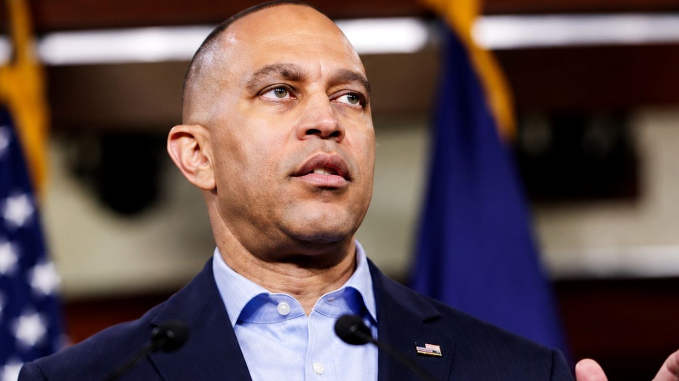 Hakeem Jeffries speaking at a press conference.