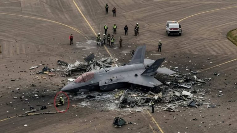 F-35 Fighter Jet Crash Wreckage on Runway