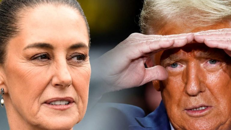 Claudia Sheinbaum and Donald Trump news graphic.
