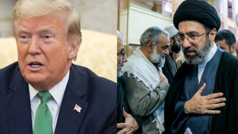 Donald Trump and Iranian officials split-panel.