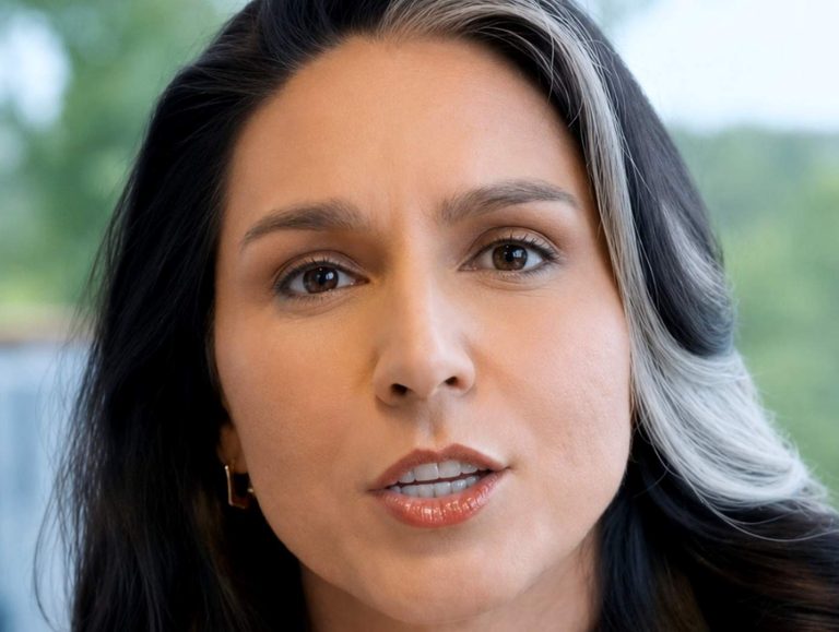 Close-up portrait of Tulsi Gabbard speaking.