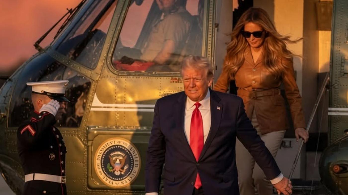 President Trump Marine One arrival with Melania.